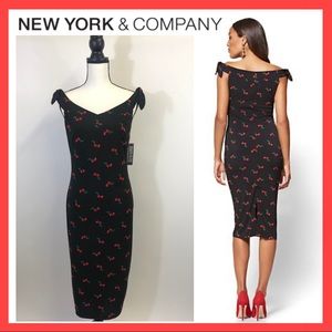 NWT New York & Co Off-the-Shoulder Cherry Dress